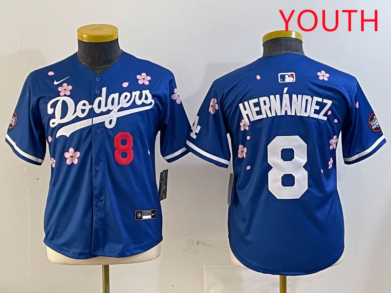 Youth Los Angeles Dodgers 8 Hernandez Blue Sakura Edition 2025 Nike MLB Jersey style 7